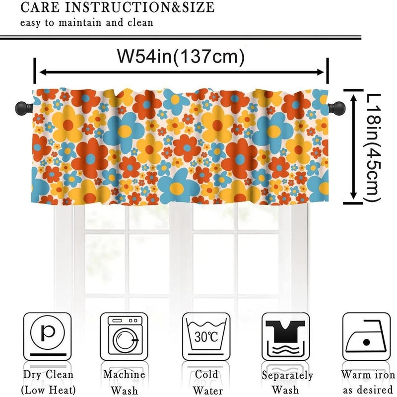 JanJCurt Vintage Daisy Flowers Valance, Abstract Retro 70s Hippie Groovy Blue Orange Red Daisy Floral Print Blackout Short Window Curtain Valance for Kids Bedroom Living Room, 54x18inch - Image 5